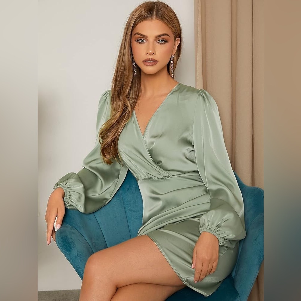 Fall Color Green Sage Green Satin Dress